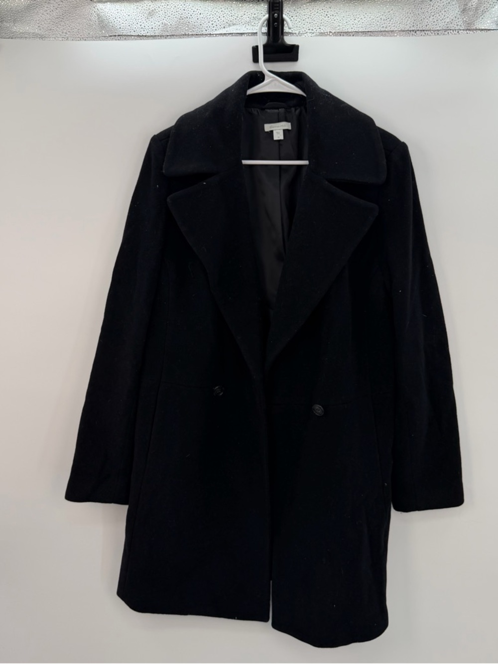 Garnet Hill Black Wool Pea Coat with Wide Lapels